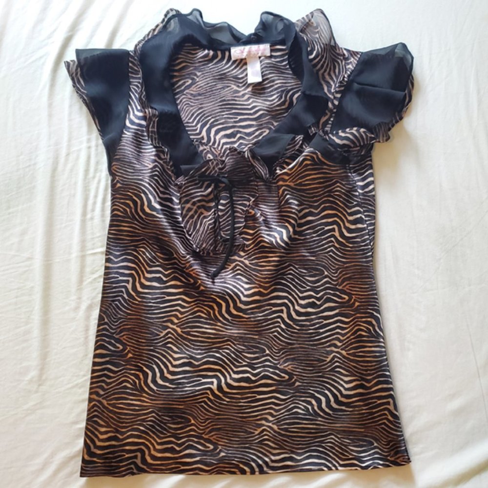 Oscar De La Renta Pink Label Women's Short Sleeve Zebra Blouse - Medium